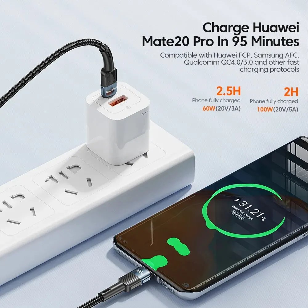 Essager EXCTT1-XC01 Câble USB-C Tressé 100W PD 5A 1m - Arsenal HANTKO